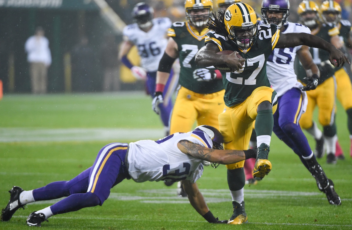 Green Bay Packers running back Eddie Lacy by Benny Sieu—USA TODAY Sports.