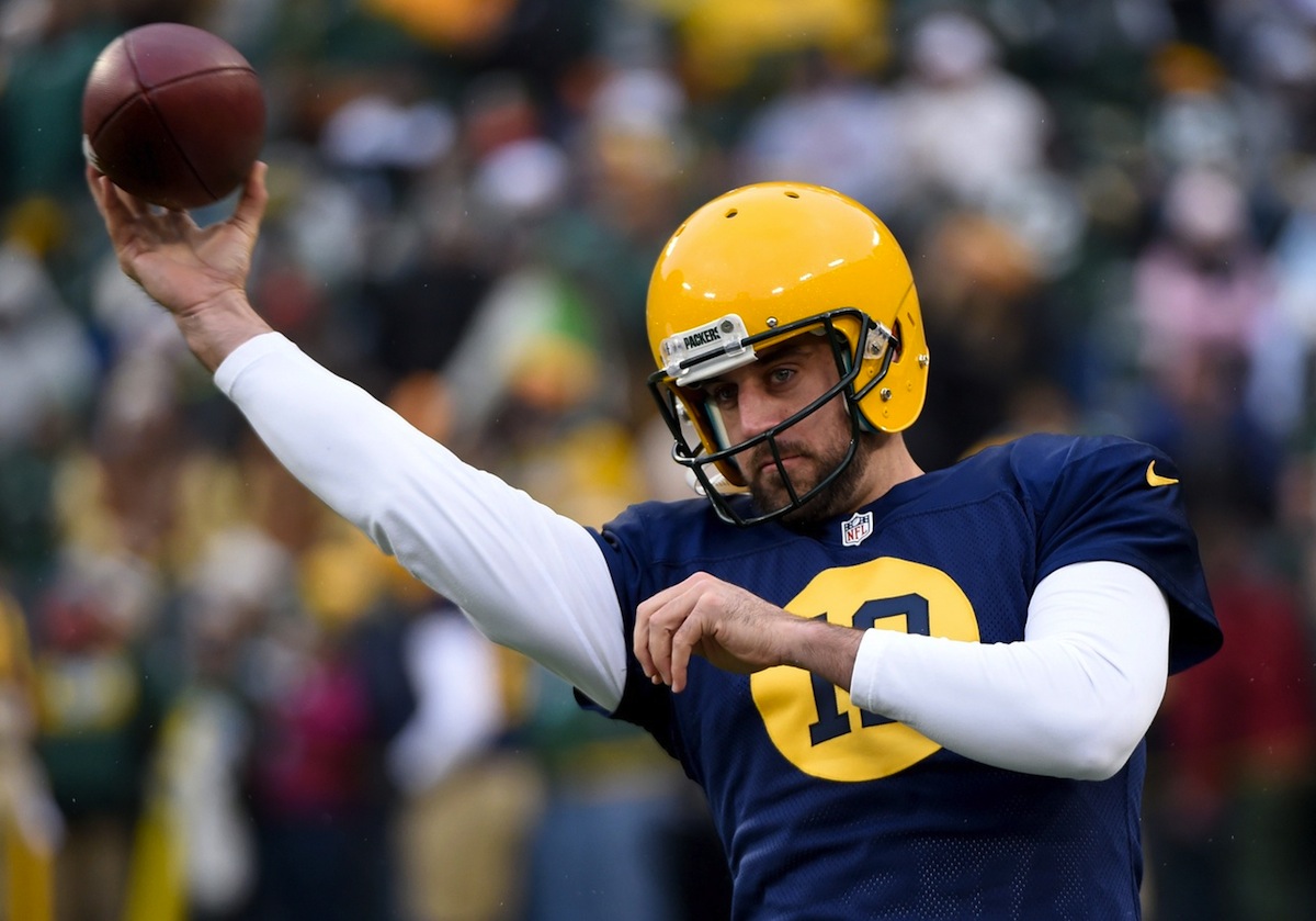 Green Bay Packers quarterback Aaron Rodgers by Benny Sieu—USA Today Sports.
